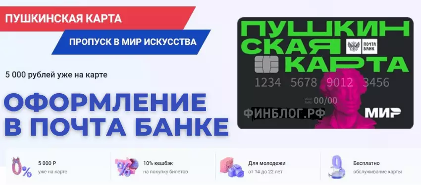 Оформление пластиковой и виртуальной пушкинской карты МИР в Почта Банке